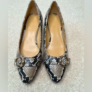 Talbots Snakeskin and Gold Wedge Heels, Size 8.5, Animal Print, Leather